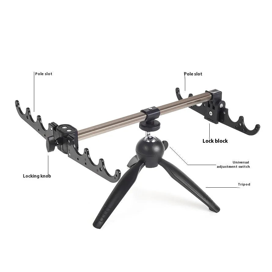 Aluminium ice fishing rod holder bracket with tripod legs on ice