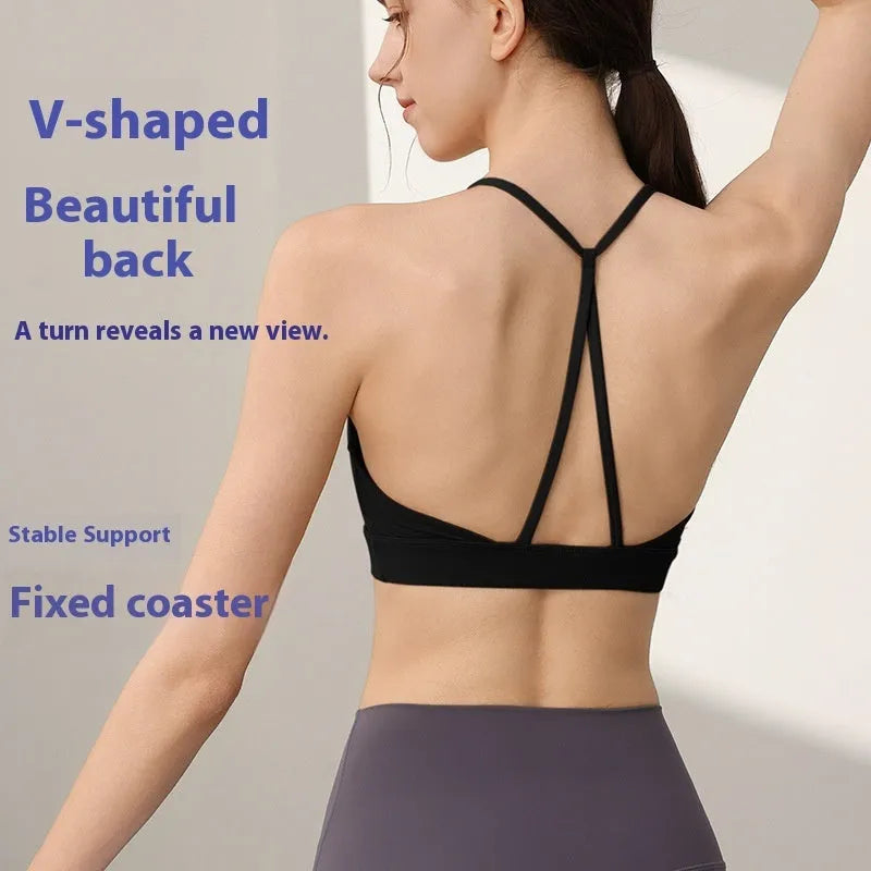 Women's sports vest in nylon with fixed double-shoulder straps for running and workouts.
