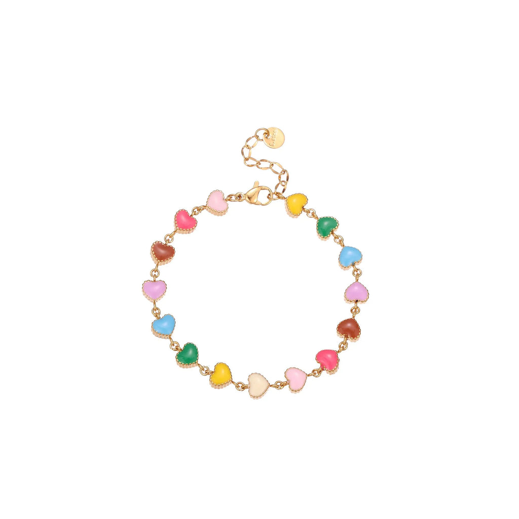 Gold plated women's bracelet with love heart pendant on titanium steel chain