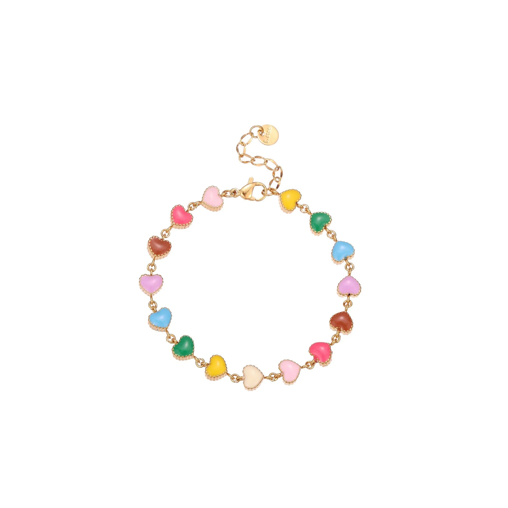 Gold plated women's bracelet with love heart pendant on titanium steel chain