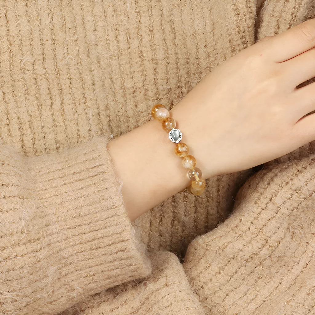 Geometric citrine crystal bracelet with 10mm beads in affordable luxury unisex style