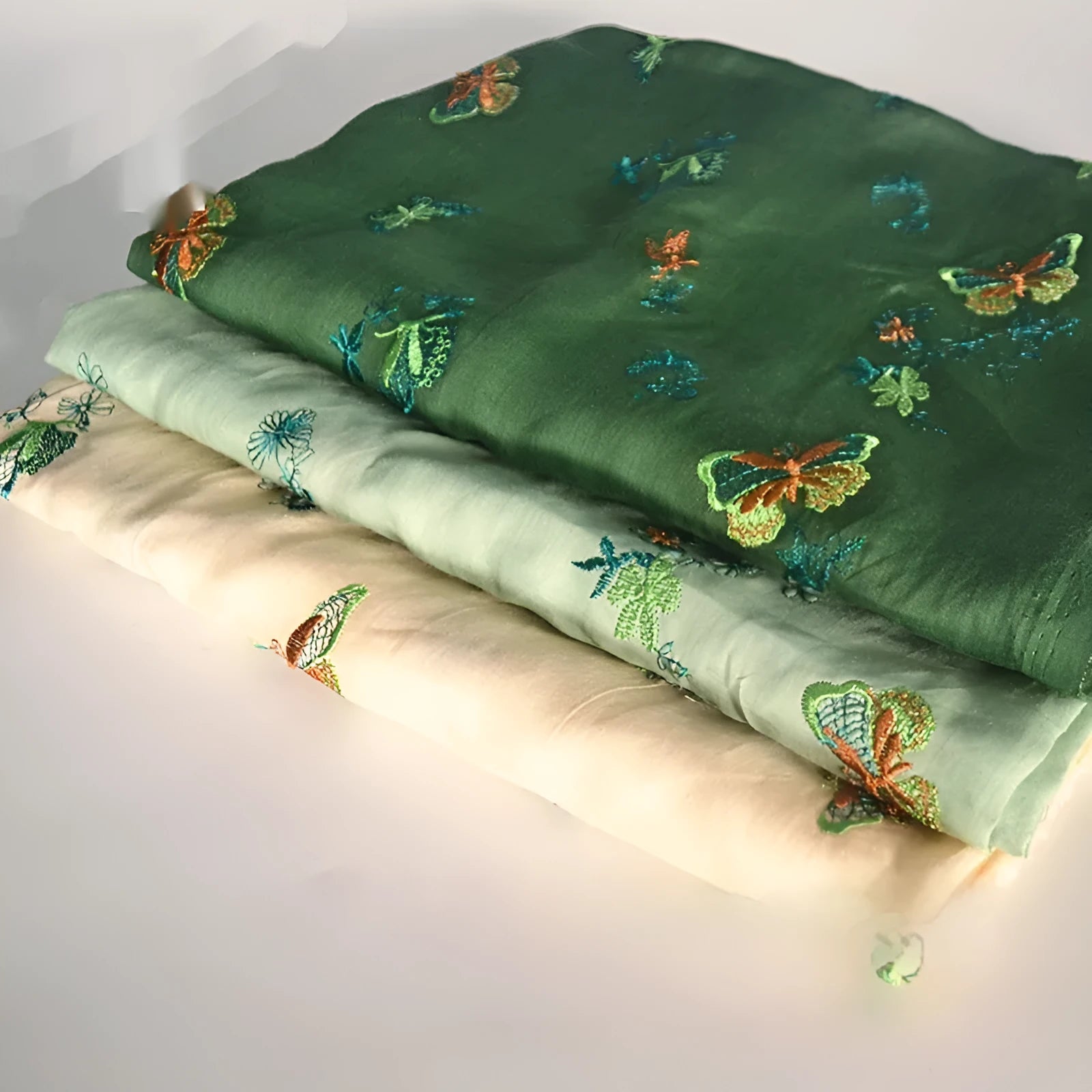 Pure ramie embroidery cloth for Hanfu in beige, dark green and grass green colours