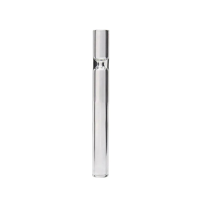 Clear glass telescopic smoking pipe with straight suction nozzle on a white background