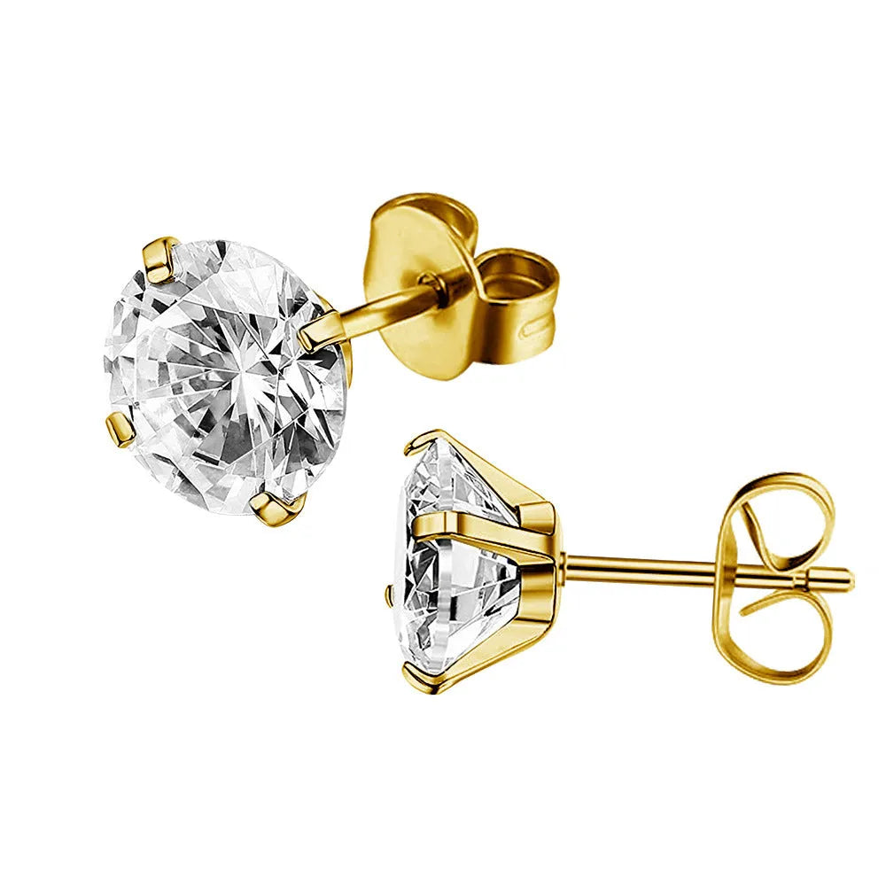 Titanium steel geometric square zircon stud earrings with stainless steel construction and round stone accents