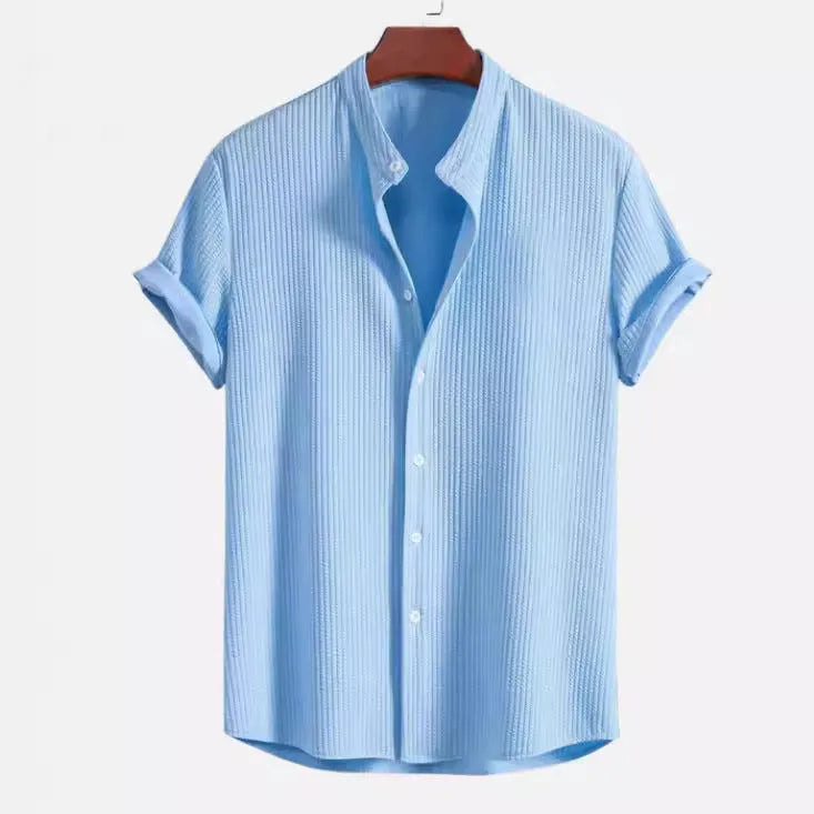 Men's short sleeve loose shirt in polyester fabric available in multiple colours including black, white and navy blue
