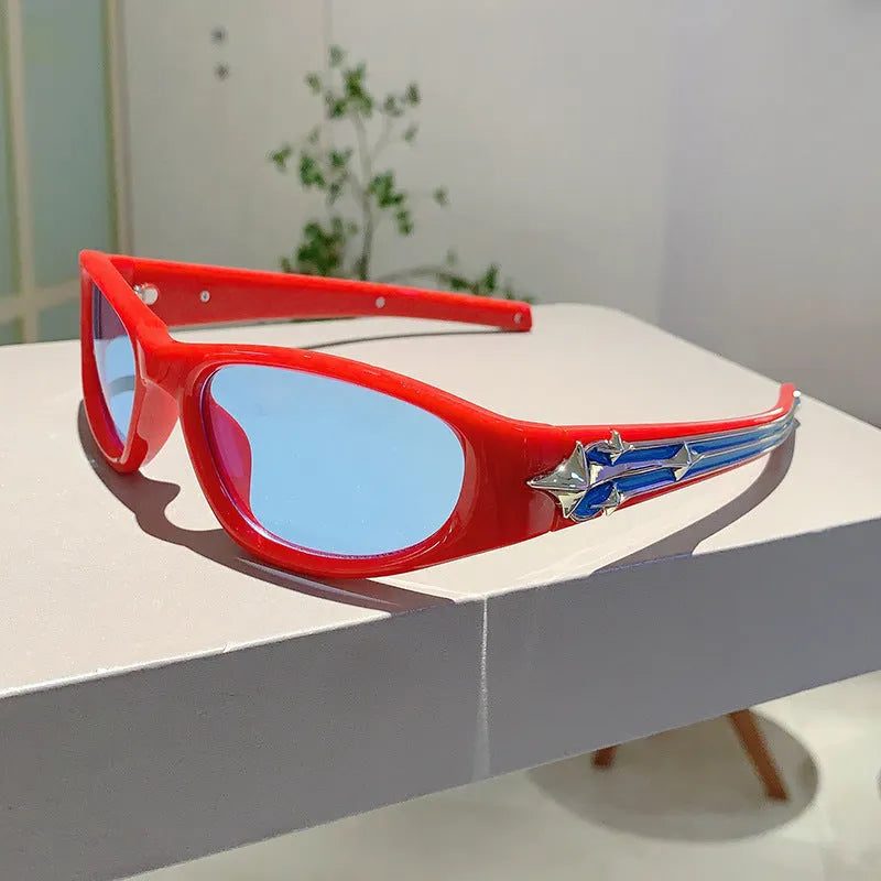 Sports sunglasses with windproof design in multiple colour combinations including black frame with blue lenses