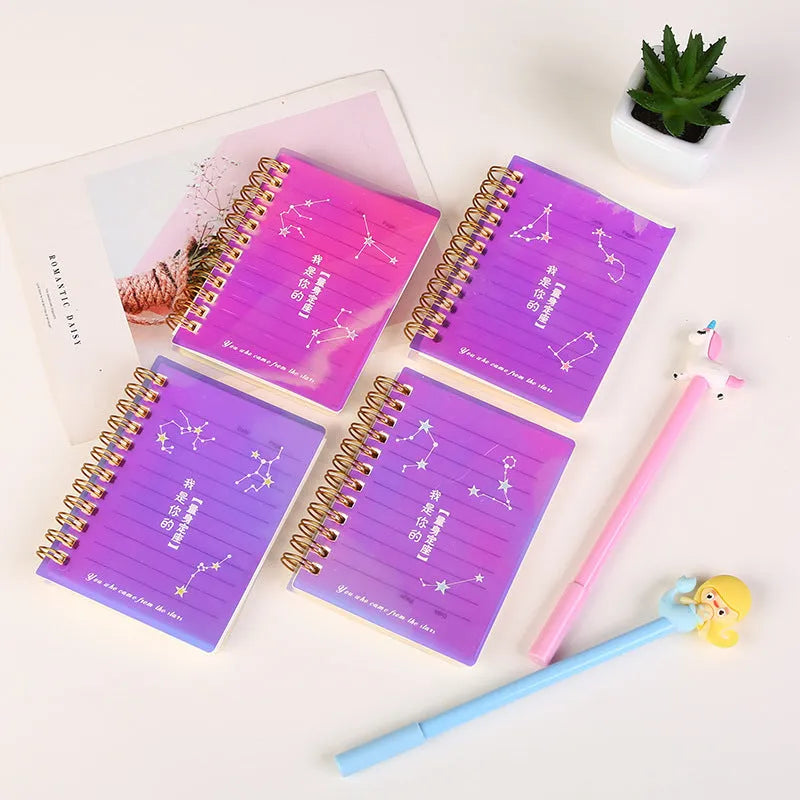 A7 spiral notebook with PP plastic cover showing Constellation, Sakura, Ocean, or Universe patterns