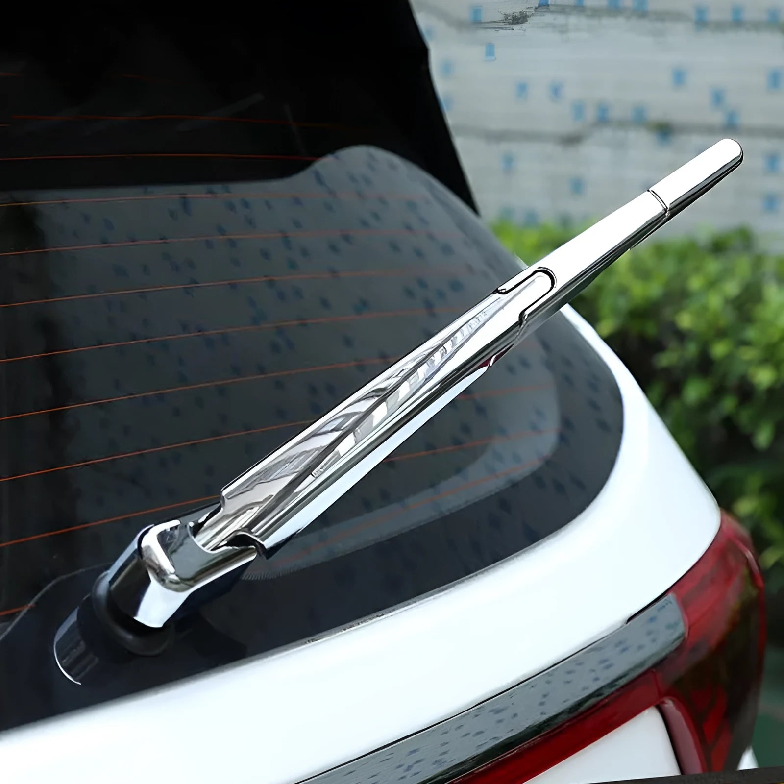 Four silvery ABS plastic rear wiper cover trim caps for a 2010 Hyundai.