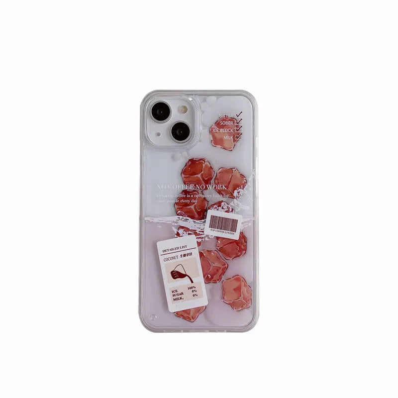 Creative flowing ice cube coffee phone case hard shell TPU back cover for Apple iPhone models