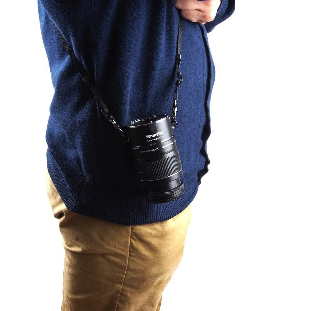 Aluminium camera lens flipper holder with cotton strap for Canon Nikon Sony lenses