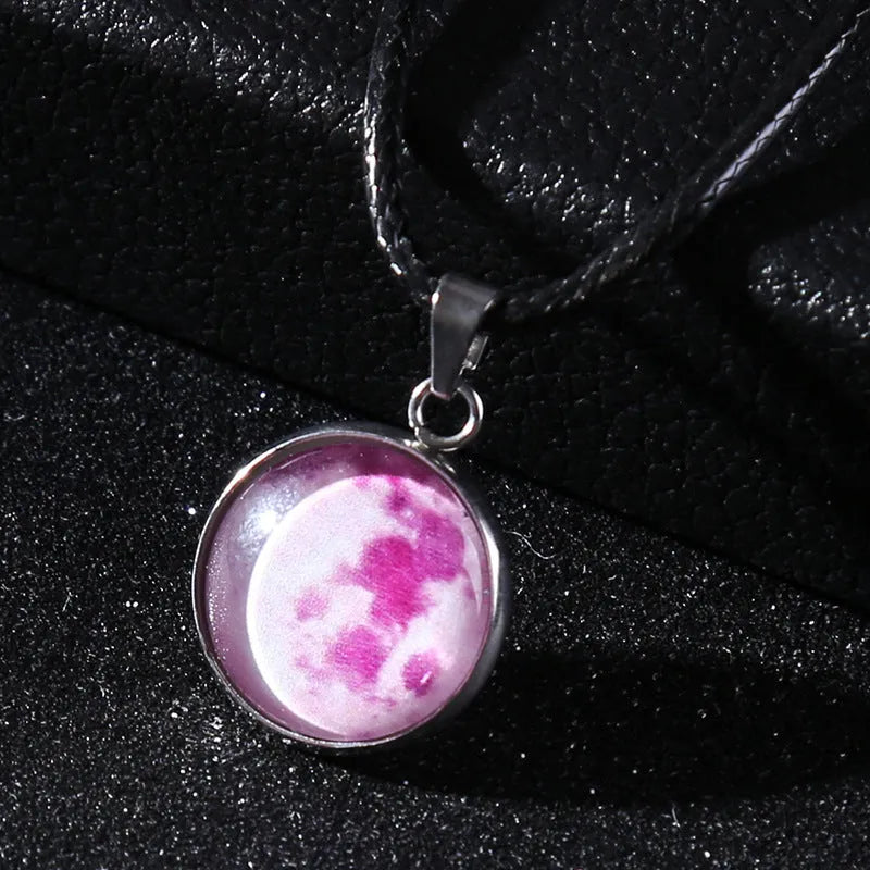 Christmas constellation moon night sky luminous alloy pendant necklace with coloured glass pendant on extension chain