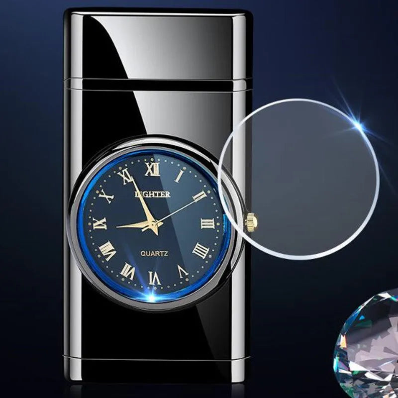 Electronic watch cigarette lighter with LED flashing lamp in metal body with five finish options