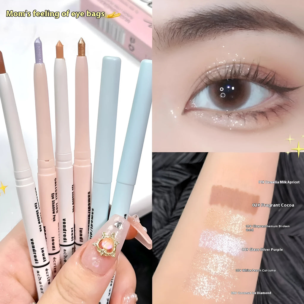 2-in-1 waterproof and sweat-proof eye shadow pen in six colour classifications including camellia milk apricot and daisy petty gold