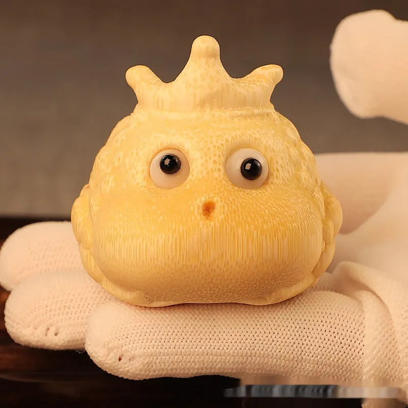 Solid bamboo carving of a cute Crown Princess Toad ornament with detailed live eyes.