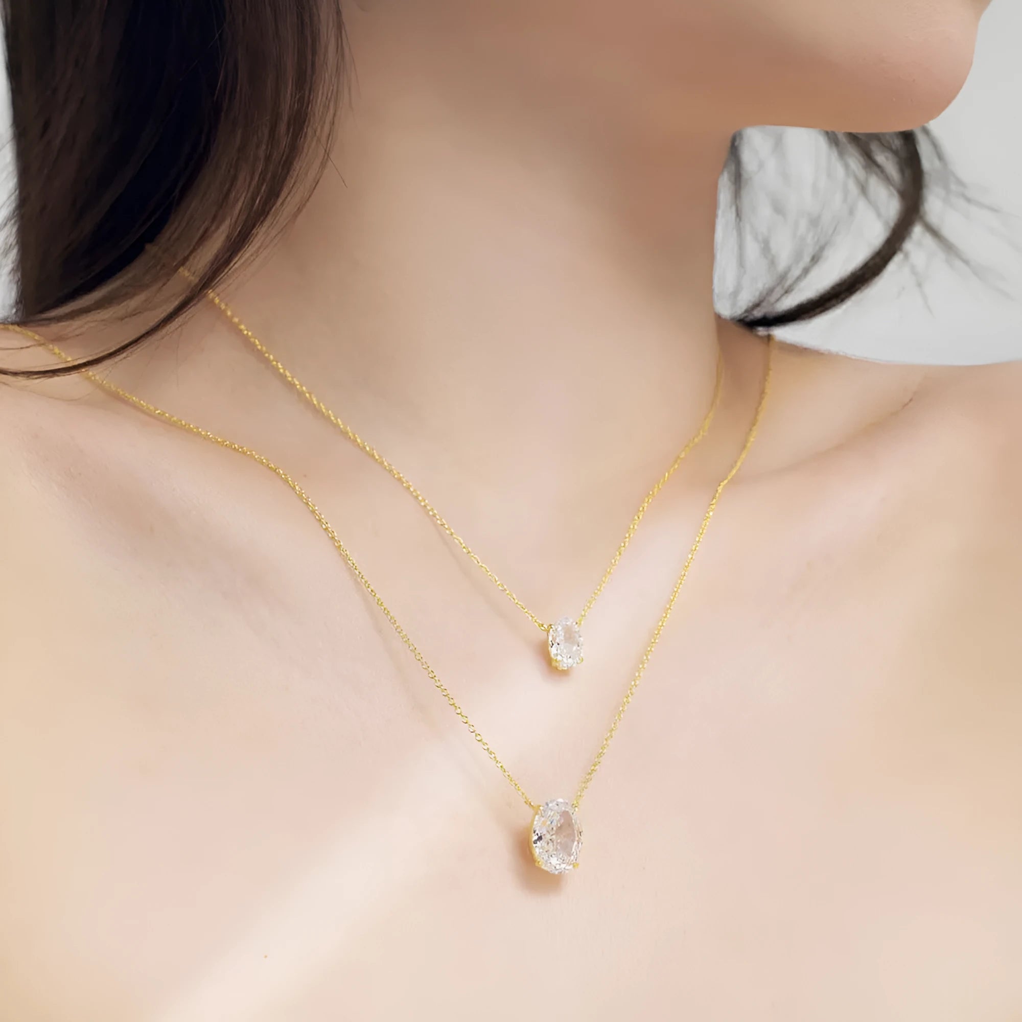 Women's S925 sterling silver necklace with oval ice flower pendant in platinum or gold finish