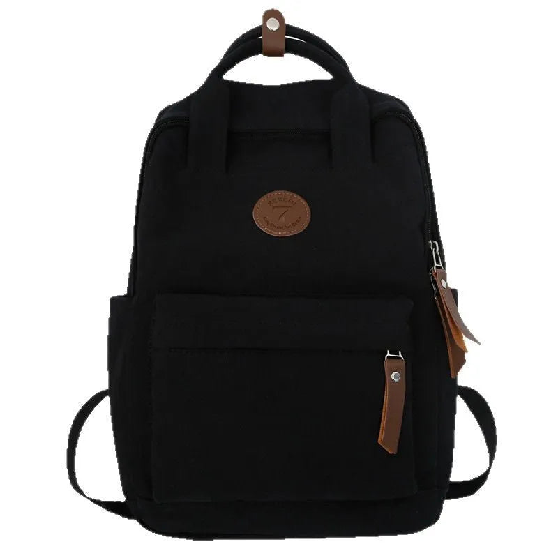 Black Oxford cloth backpack with curved shoulder straps