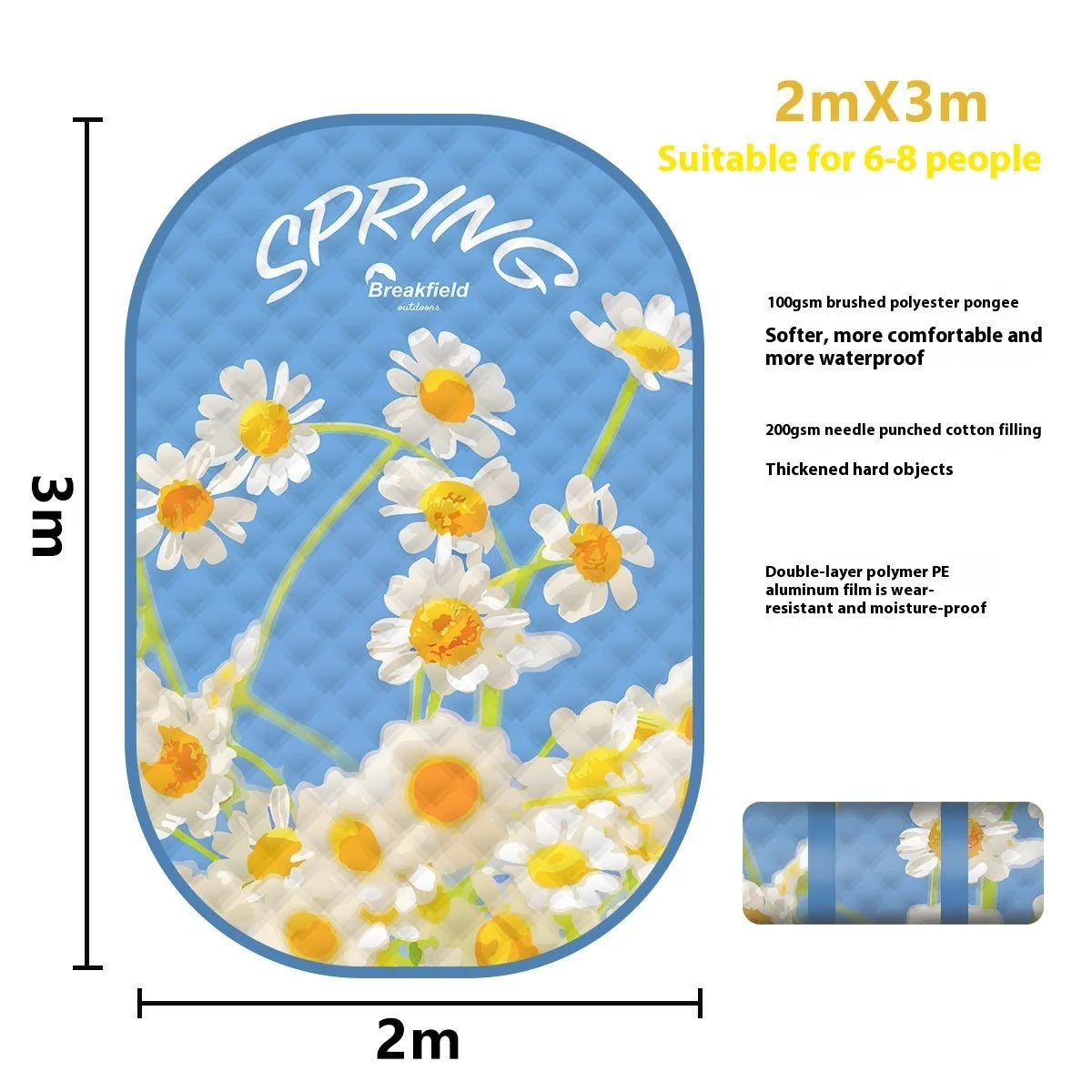 Waterproof ultrasonic thickening picnic mat in seasonal colour showing brushed fabric texture and moisture-resistant surface