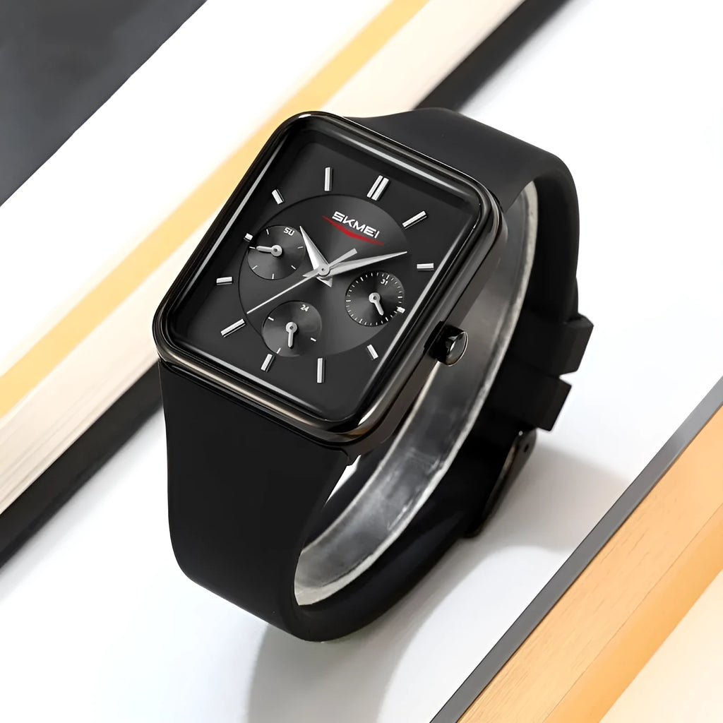 Square waterproof women's watch in silicone with multifunctional display and 10.8mm thickness