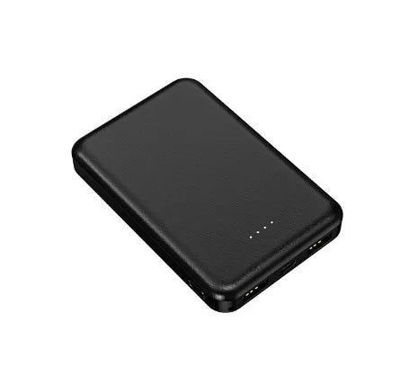 Black and white electric heating vest power bank with USB port showing compact size.
