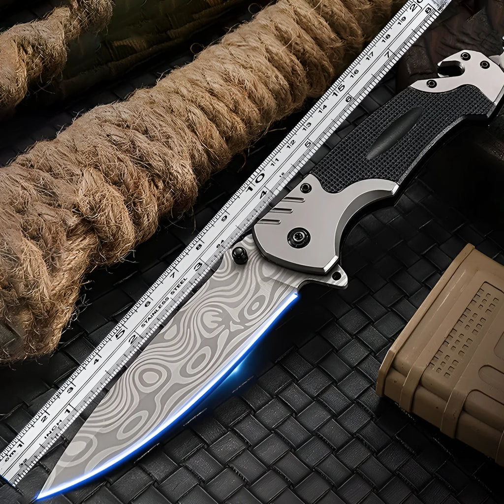 Folding knife with alloy construction showing blade and handle, available in two specification models