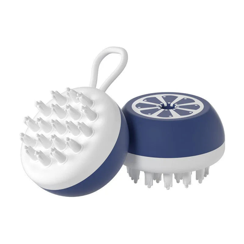 Yellow silicone pet bath brush with 3D massage head and combed hair bristles for dog and cat grooming