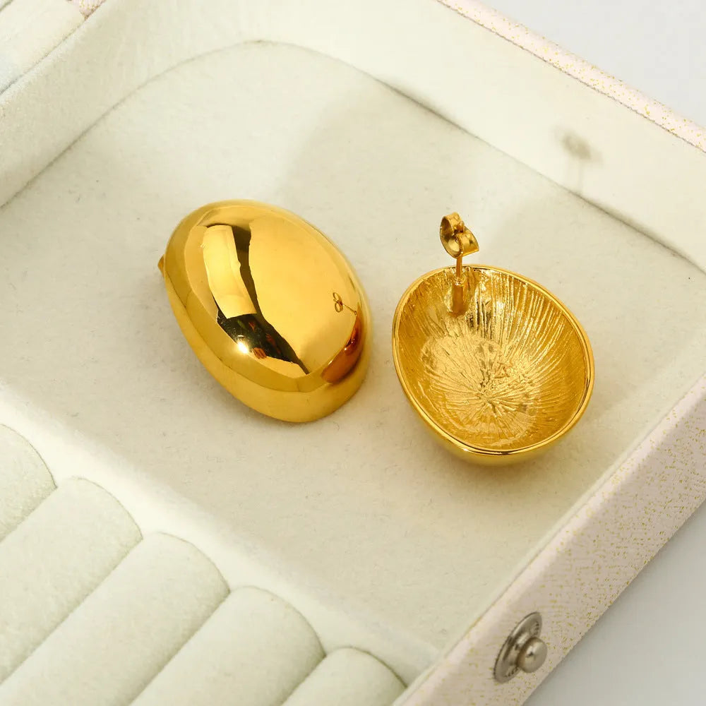 Women's geometric ear studs with exaggerated glazed surface in DFE139 gold colour tone