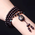 Zambian rosewood Buddha beads bracelet with flat lotus pendant, 108 beads, 0.6 cm size.
