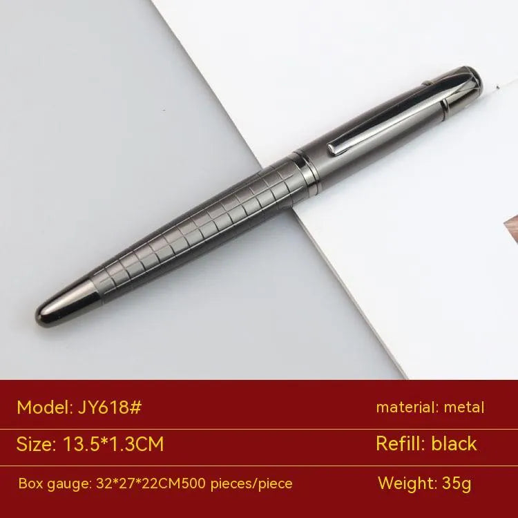 Gun grey metal roller pen with choice of black or blue ink for office use.
