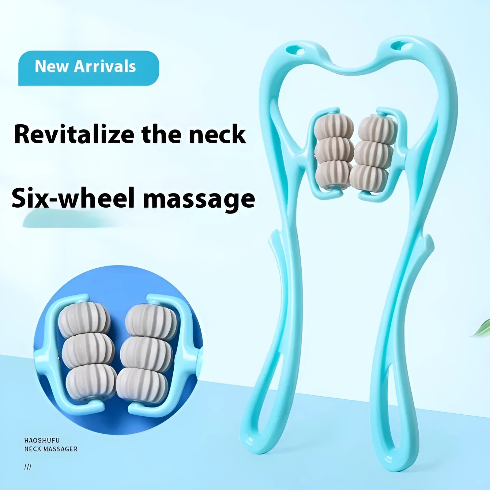 Blue plastic six-wheel handheld massager for neck and shoulders