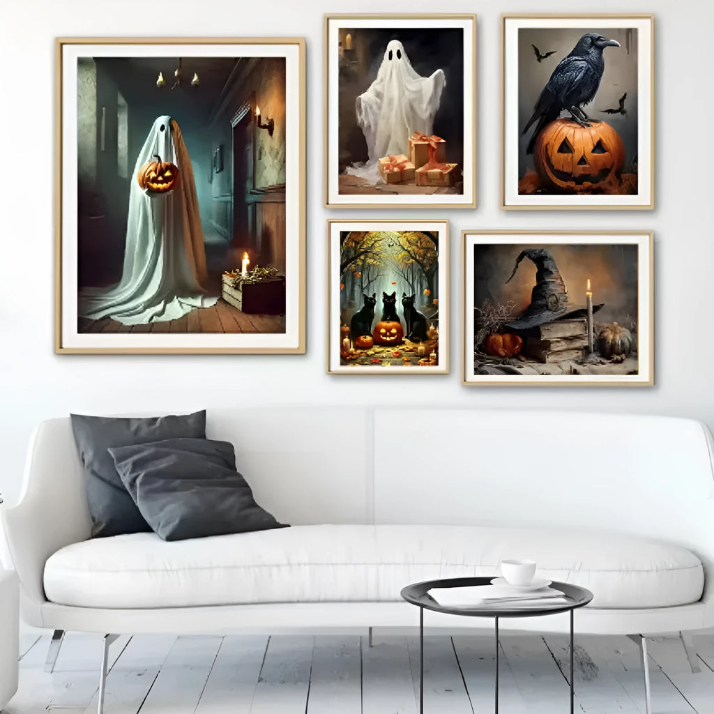 Frameless canvas painting pumpkin Halloween ghost tea party decorative art 20x30cm