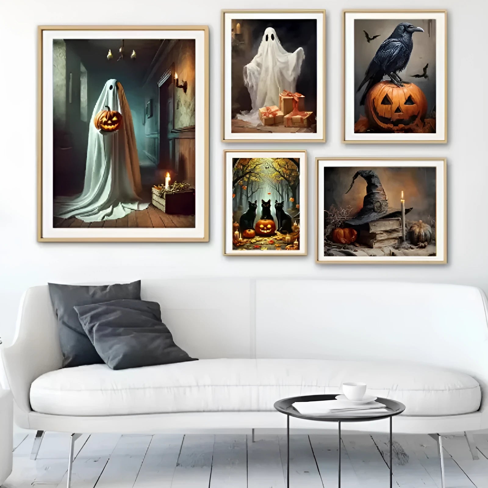 Frameless canvas painting pumpkin Halloween ghost tea party decorative art 20x30cm