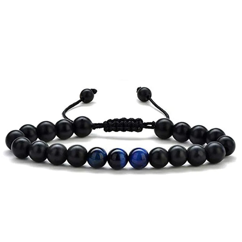 Matte black tiger eye agate couple bracelets with geometric beads