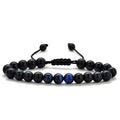 Matte black tiger eye agate couple bracelets with geometric beads