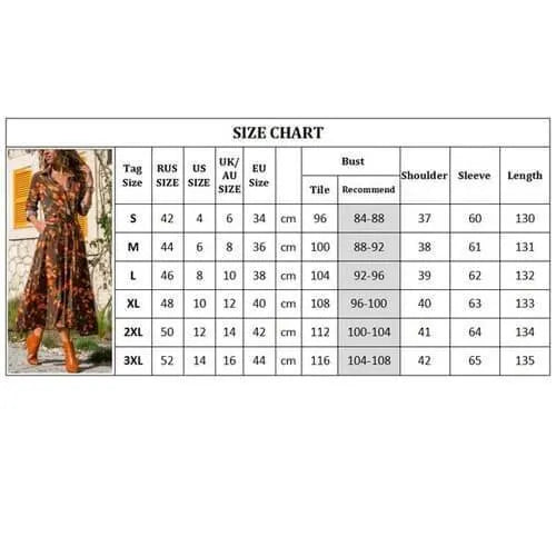 Women's printed chiffon maxi dress with V-neck and A-line skirt on a hanger.