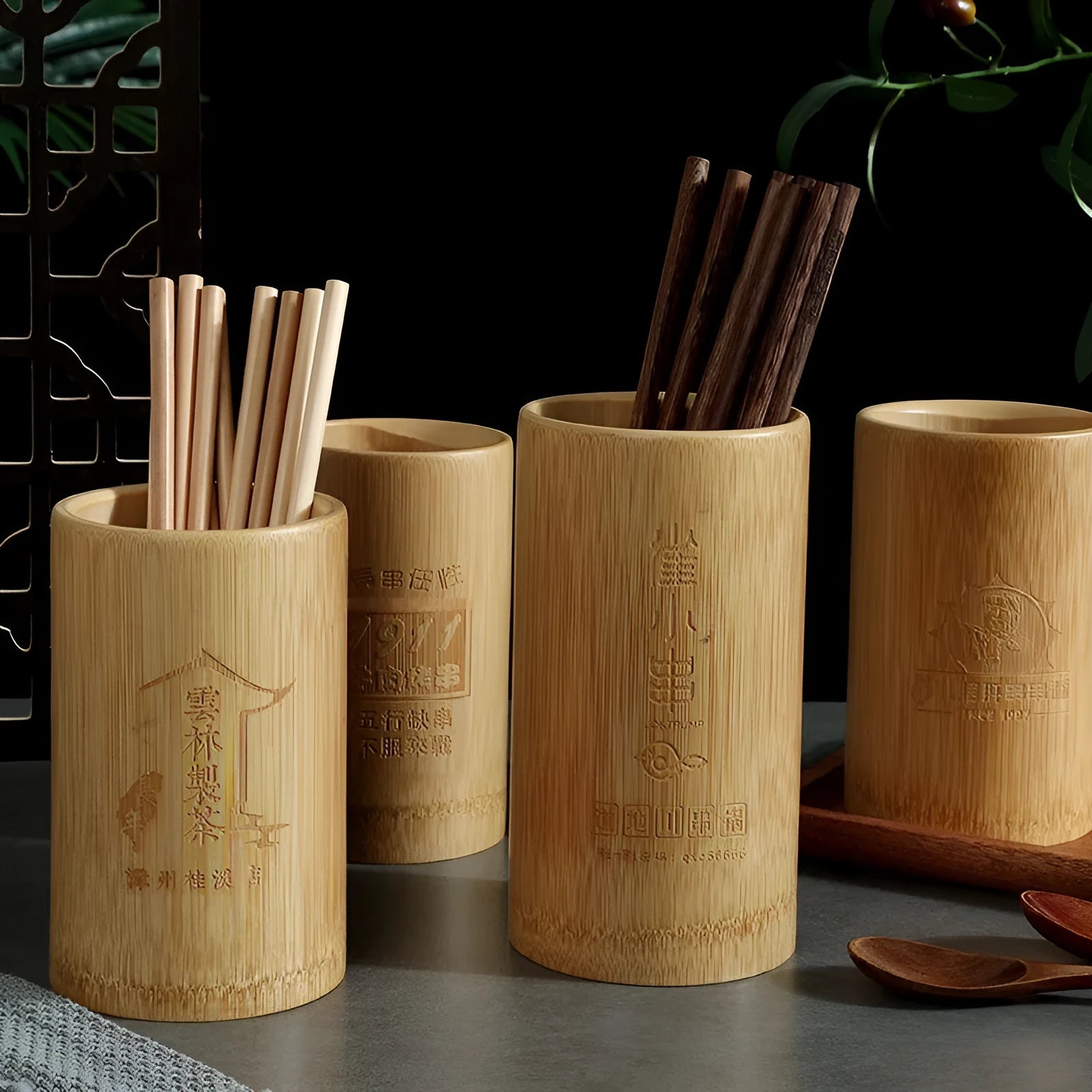 Bamboo chopsticks holder portable utensil organiser in natural bamboo with multiple size options