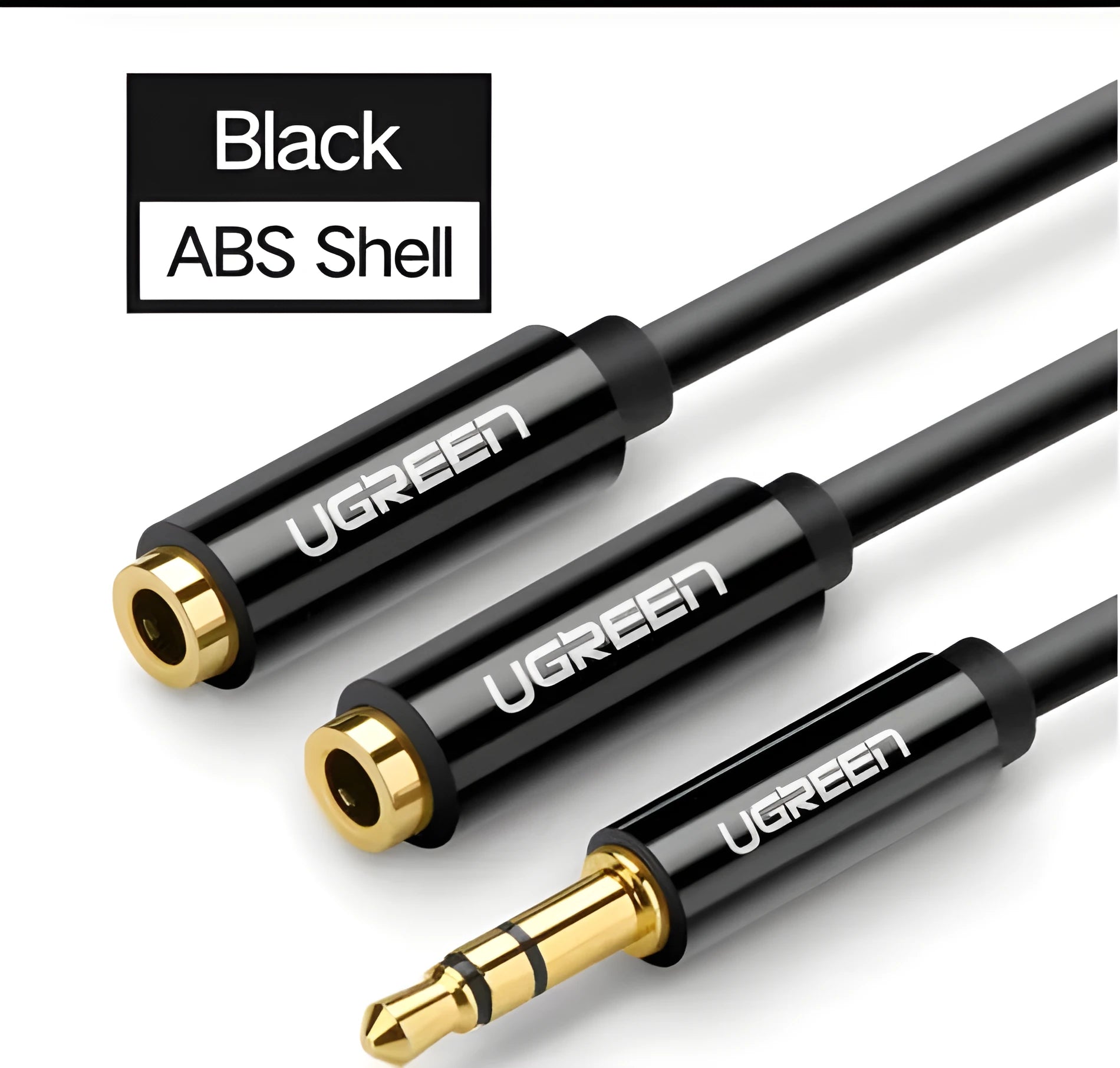 Short 20cm black 3.5mm audio cable with gold-plated plugs for connecting headphones to audio devices.