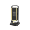 Black PTC ceramic desktop heater with knob controls measuring 14.9cm wide