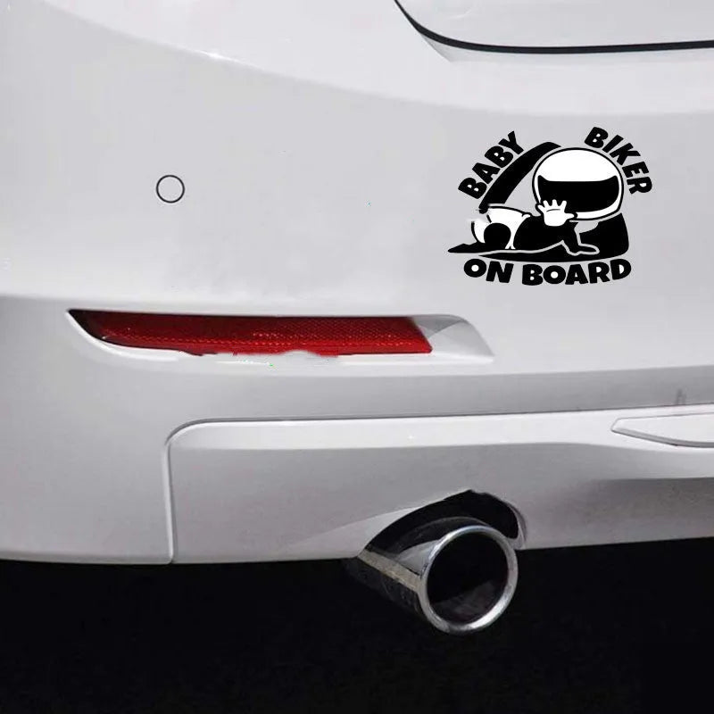 Black and white reflective BABY ON BOARD car sticker measuring 14.5 by 15 cm