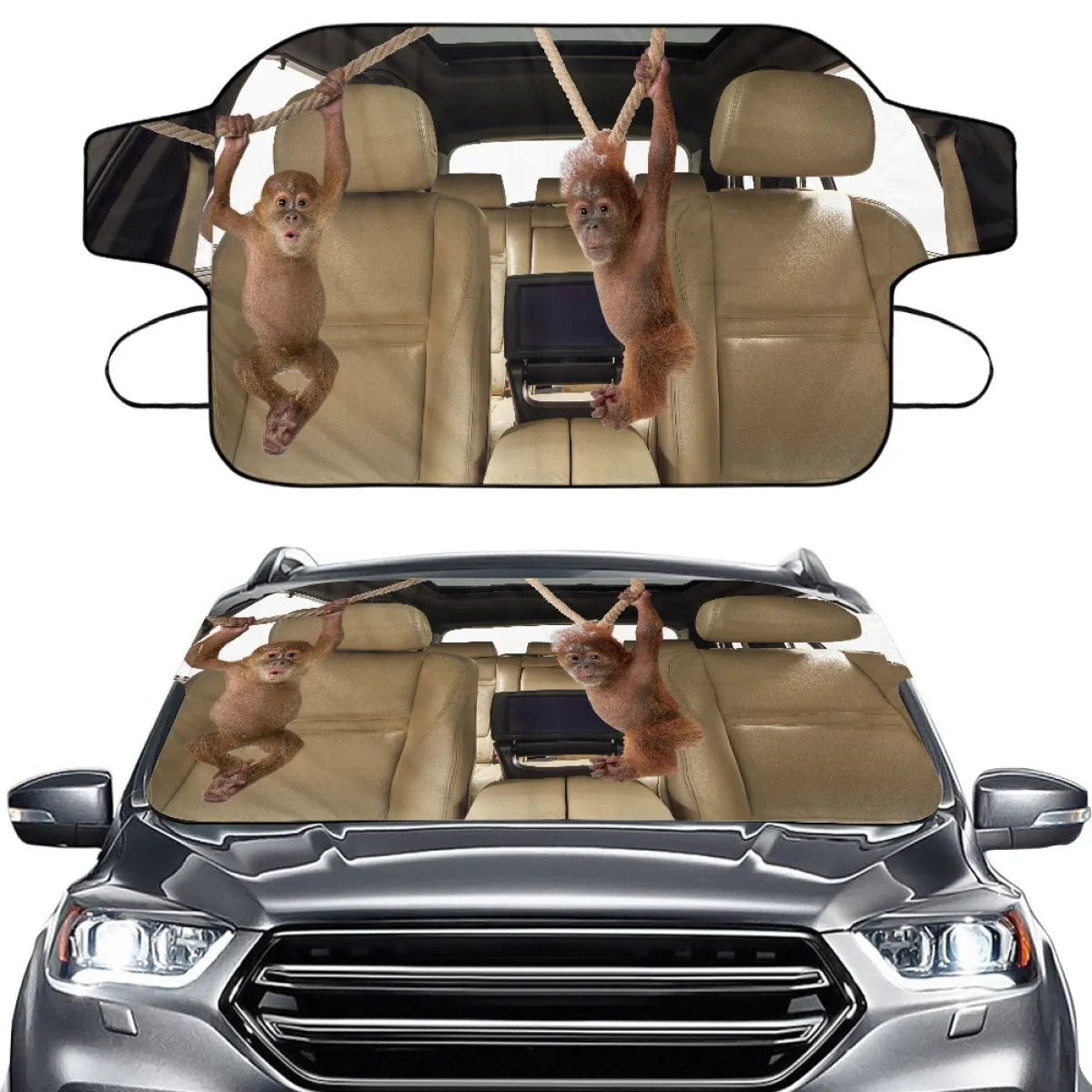 Car snow protection cover made from aluminium film foam polyester fabric with lanyard installation system