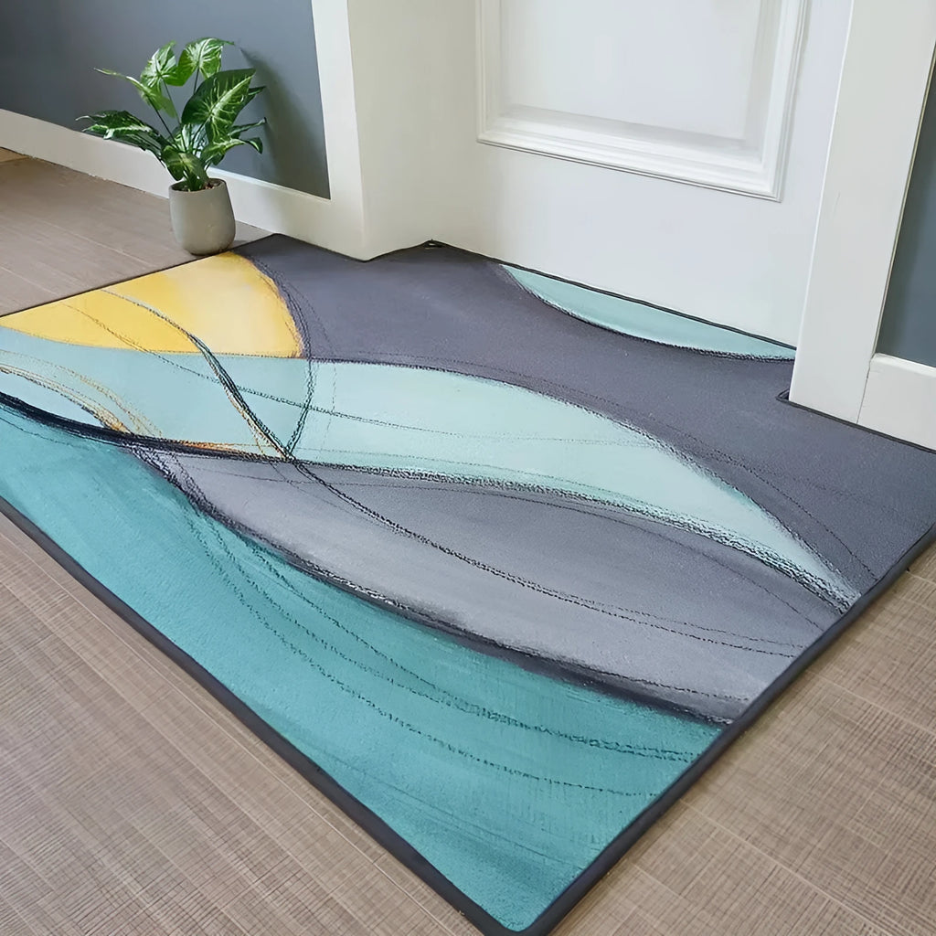 Modern minimalist human door mat with geometric jacquard pattern in Hairy Geometric colour, 400x600mm size, non-slip bottom