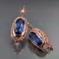 Women's geometric copper glass earrings red blue ellipse ring line shape pair