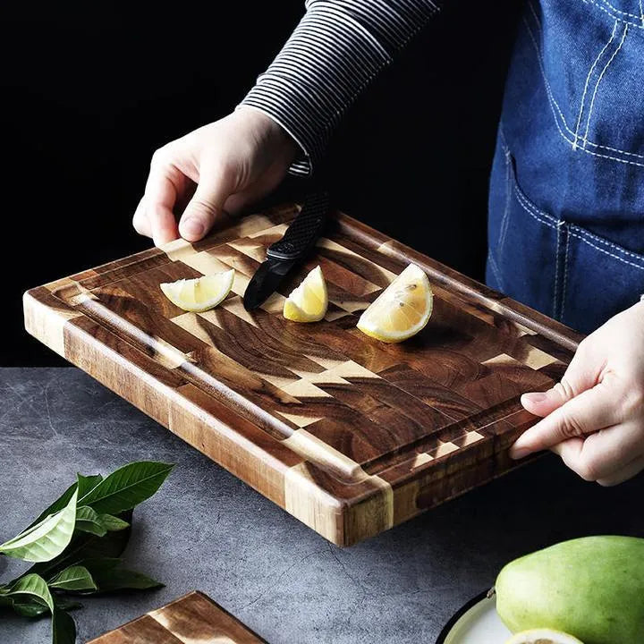 Brown solid wood cutting board made from imported acacia wood with 3cm thickness