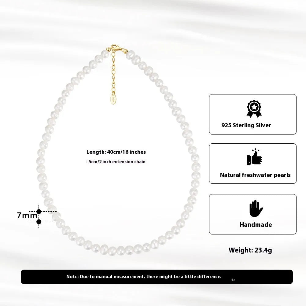 Women's adjustable necklace with freshwater pearls on sterling silver chain