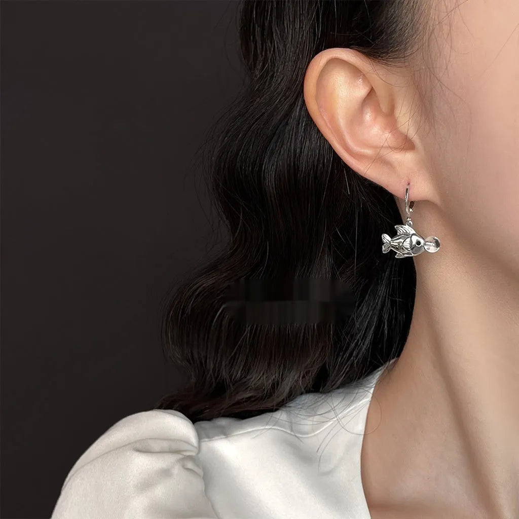 Copper bubble fish earrings with electroplated goldfish design animal jewellery