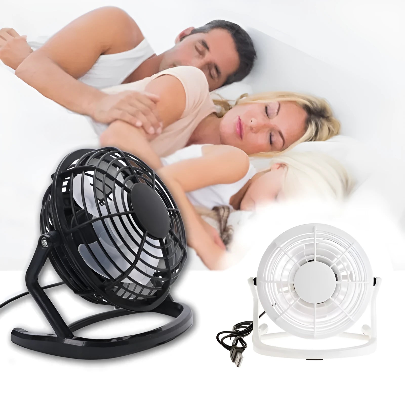 Mini USB desk fan with adjustable angle, black plastic housing, and 96mm blades for laptop cooling
