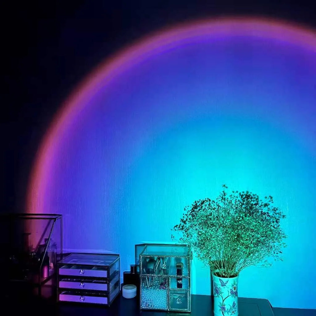 Sunset red USB rechargeable sunset lamp with rainbow projection capability