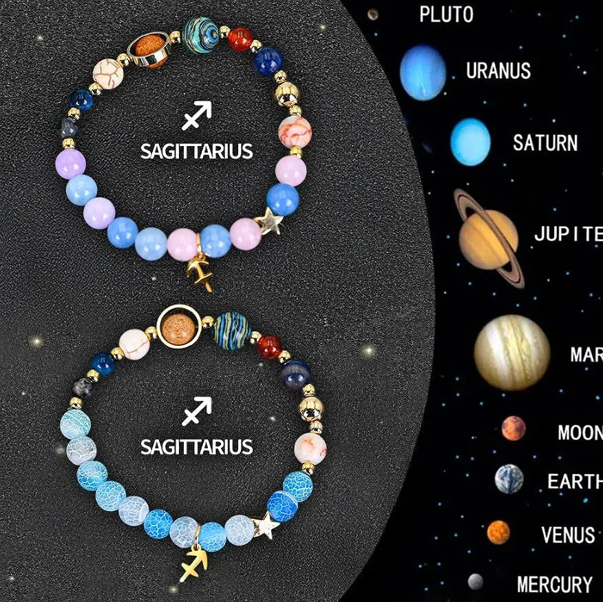 Natural stone beaded bracelets featuring zodiac sign designs with adjustable string closures