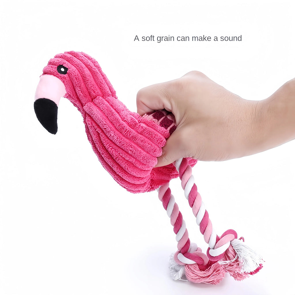Pink animal-shaped corduroy squeaky dog toy for small and large breeds