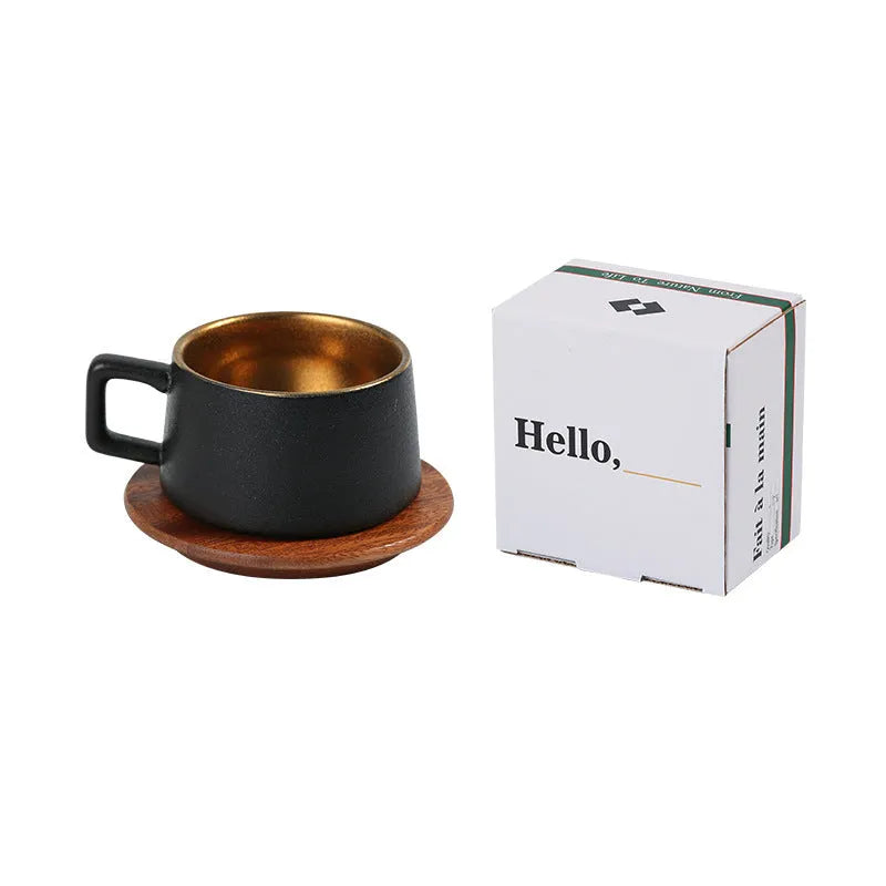 Office afternoon tea gift set showing coffee cup tumbler with gold-plated gift box packaging