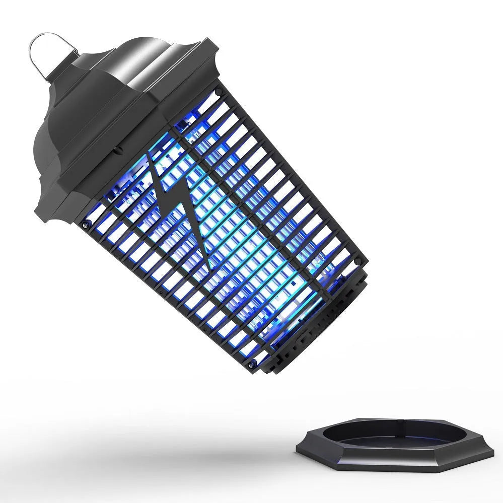 Black American style electric mosquito killer lamp with UV light and grid for household insect control.